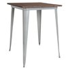 Flash Furniture Square Silver Metal Bar Table, 31.5", 31.5" W, 31.5" L, 42" H, Wood Top, Wood Grain CH-51040-40M1-SIL-GG